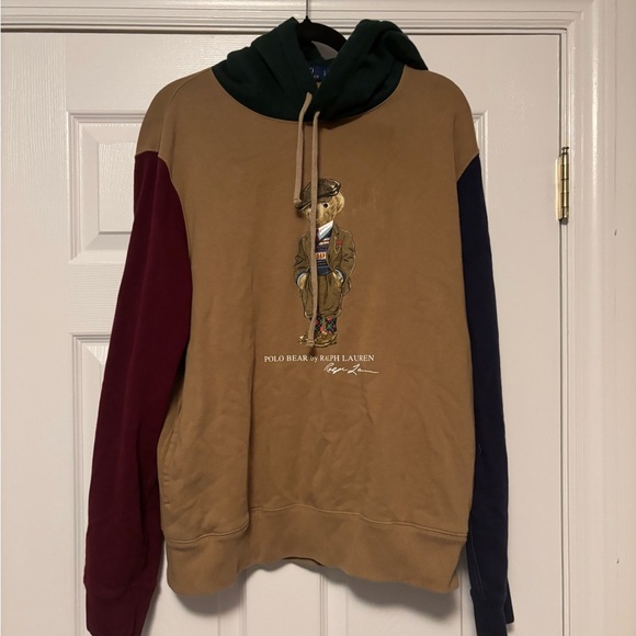 Polo Ralph Lauren Fleece Color Blocked Polo Bear Print Hoodie Size Large - Picture 8 of 12